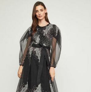 BCBGMAXAZRIA Embroidered Organza Midi Dress